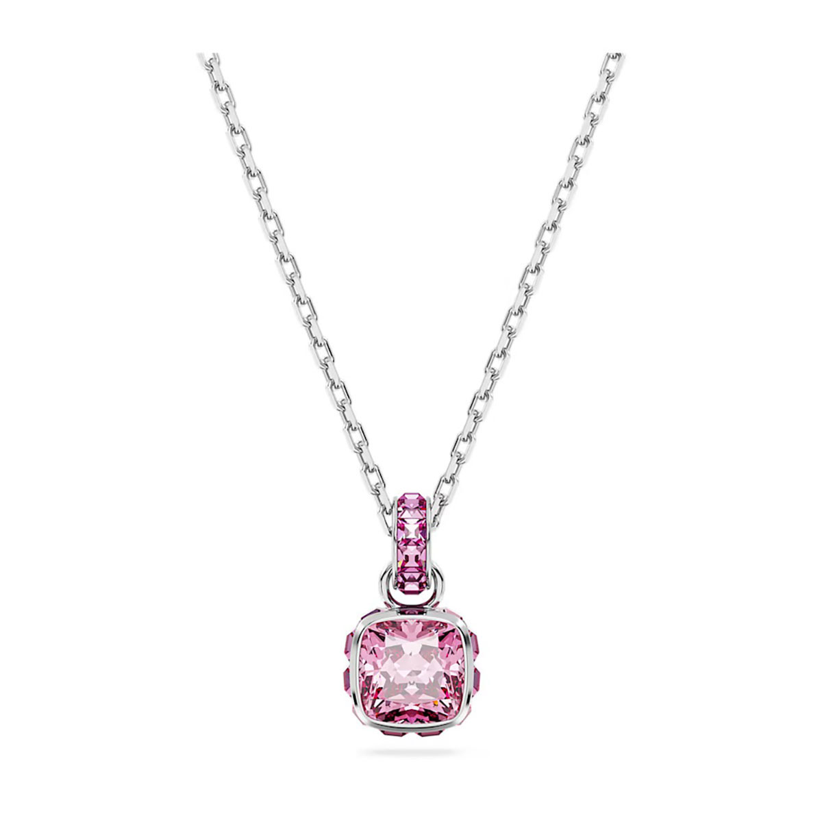 Swarovski Birthstone pendant, Square cut, October, Pink, Rhodium plated